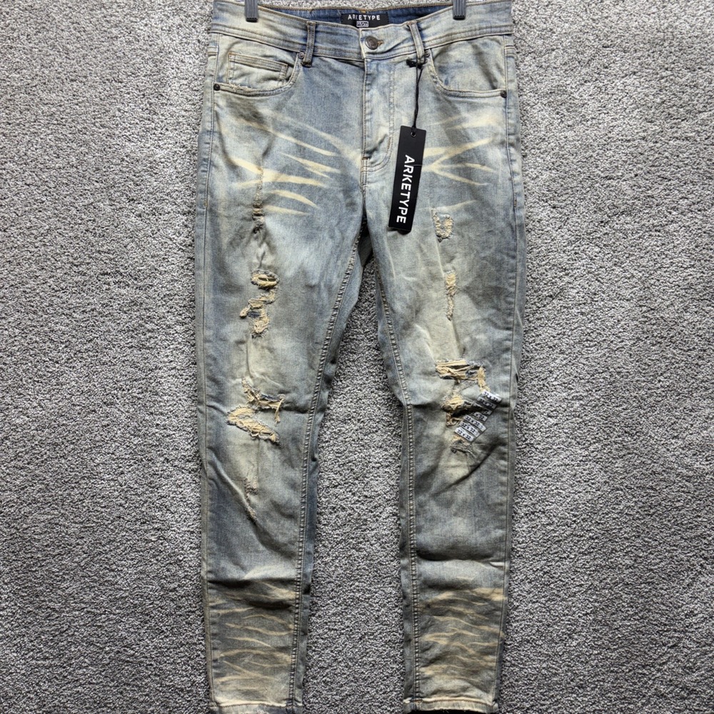 Arketype Jeans mens Vanilla Denim Cotton Distressed Pockets Skinny Leg 32/32 NWT